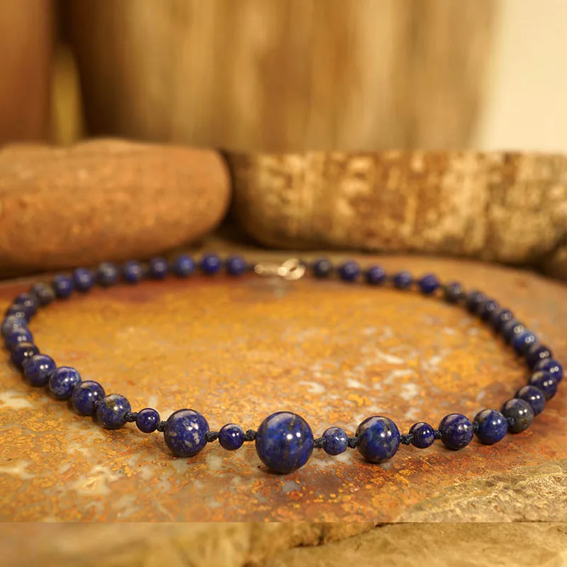 Lapis Lazuli Choker AAA Knotted Choker Necklace 6mm Blue Choker