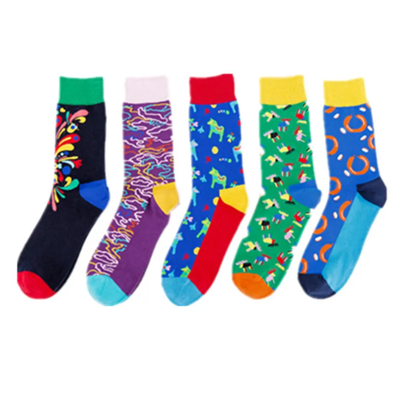 

5 pairs of socks large size colorful tide socks medium high tube cotton socks wholesale personality street fashion socks