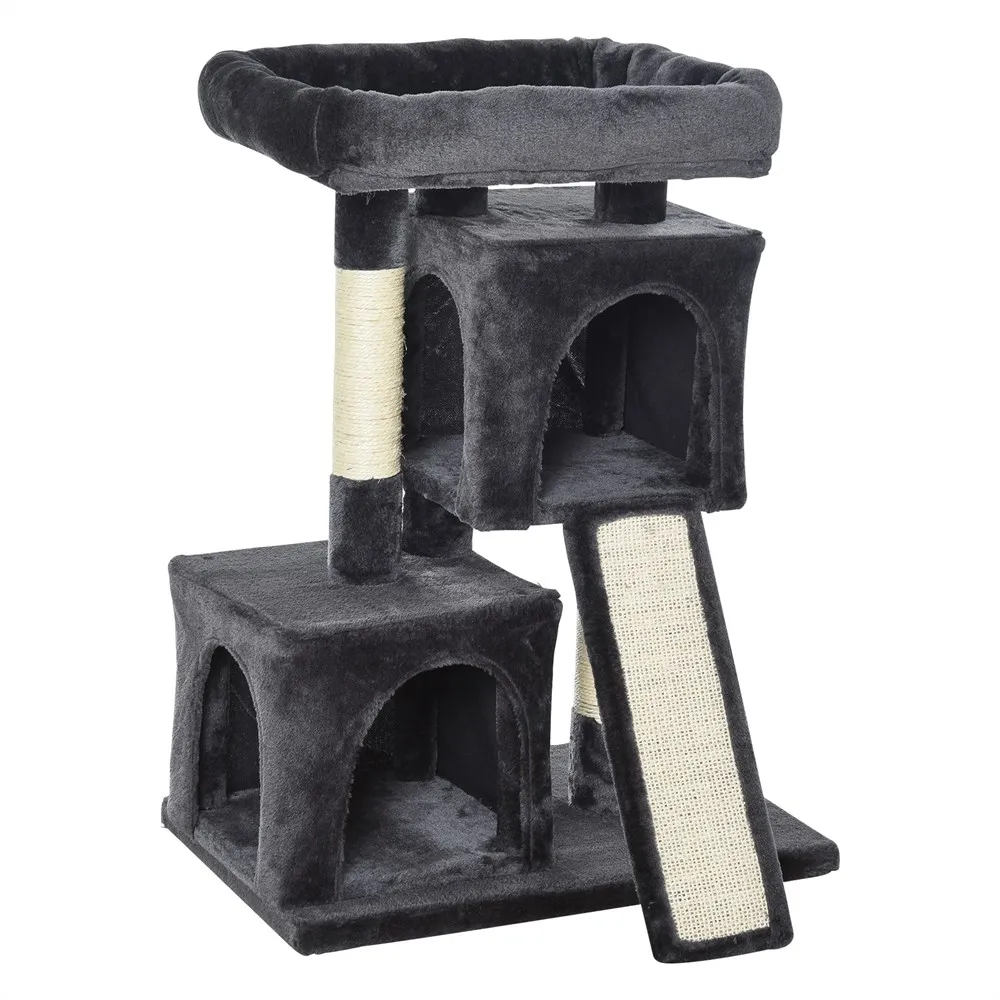 PawHut tree multi cat activities pet game center with posts and dark gray cave scraper board