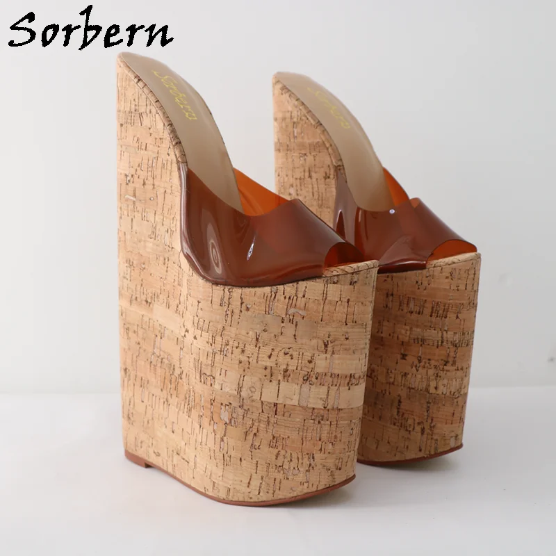 Sorbern 30Cm Extreme High Heel Sandals Drag Queen Slim Fit Platform Wedges Transparent Pvc Crok Open Toe Size 42 Shoes Fetish