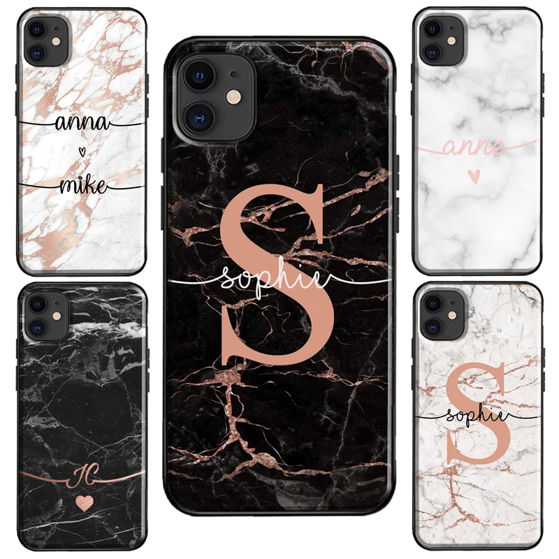 PERSONALISED ROSE GOLD MARBLE NAME INITIALS Case For iPhone 7 8 Plus SE 2020 X XR XS Max For iPhone 12 13 11 14 Pro Max Coque