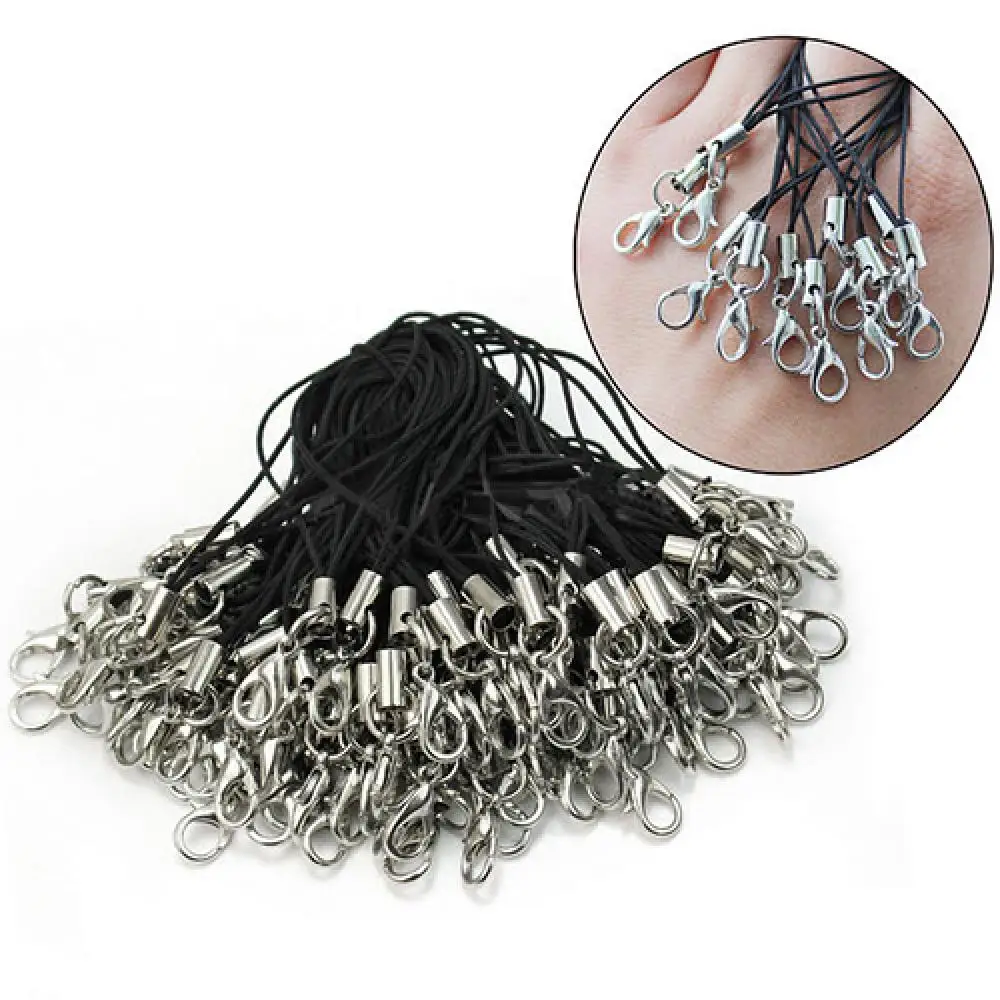 100Pcs Black MP3/MP4/MP5 Mobile Cell Phone Lanyards Cords Straps Lariat with Lobster Clasps