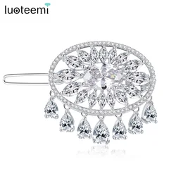 LUOTEEMI Fashion Trendy Cubic Zirconia Tassel Drop Hair Pins Accessories For Women Wedding Bridal Hairpins Chic Jewelry Gifts