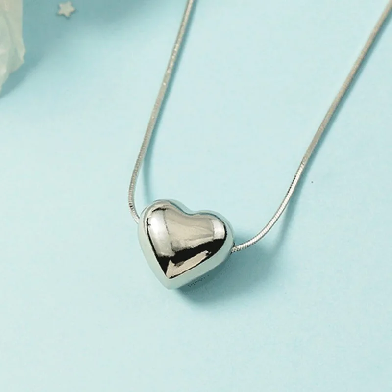 

KOFSAC New Fashion Simple Creative Love Heart Pendant Necklace Women's 925 Sterling Silver Jewelry Girl Valentine's Day Gifts