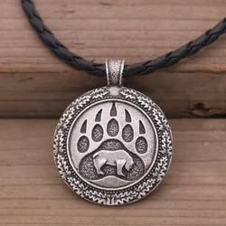 2020 New Retro Style Stainless Steel Bear Paw Round Necklace Men's Fashion Trend Roaring Bear Print Pendant Necklace