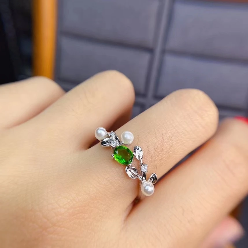 

KJJEAXCMY fine jewelry S925 sterling silver inlaid natural Diopside new girl noble ring Gift Birthday Party Wedding Year