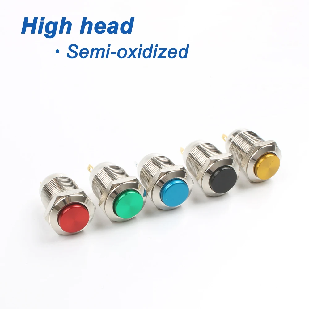 12mm Metal Push Button Switch Flat Round Waterproof Momentary Reset 1NO High Head Multiple Color Car Start Horn Speaker Bell