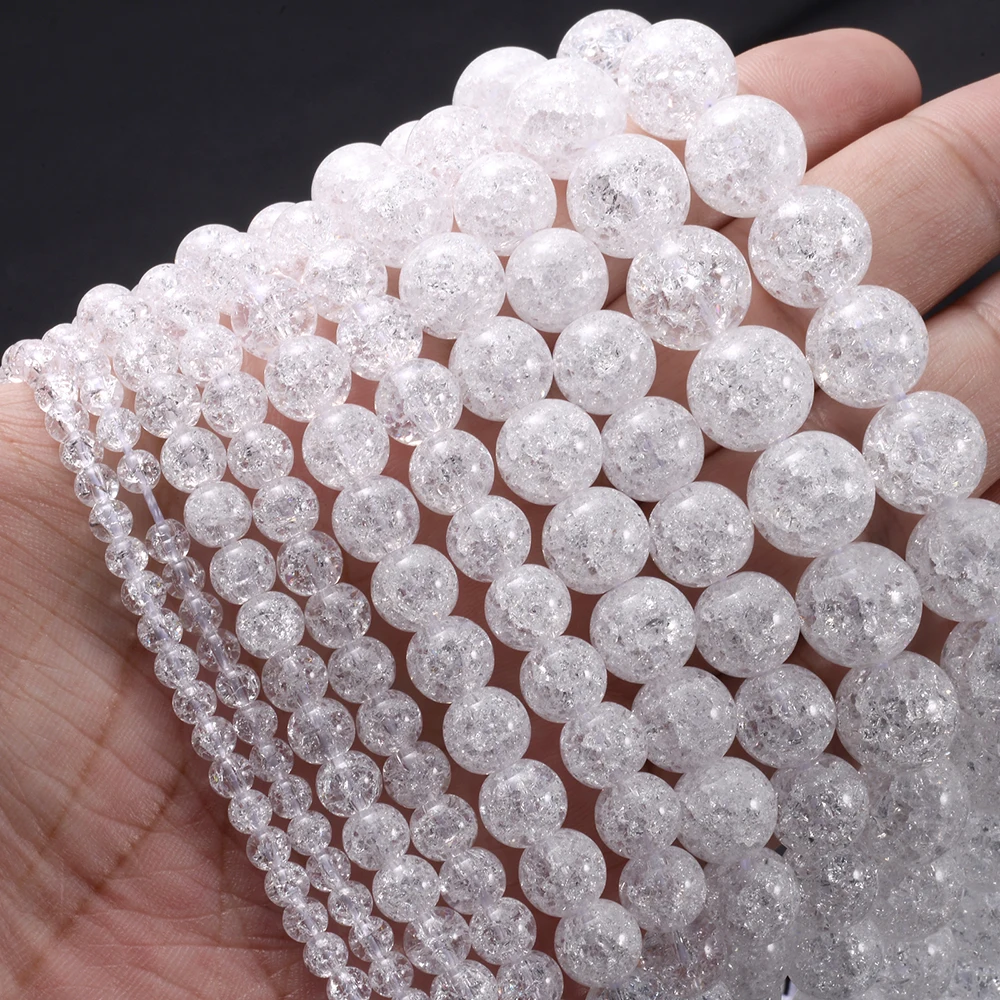 White Cracked Crystal Beads Natural Stone Beads for Jewelry Making DIY Bracelet Necklace Charms Accessories  4/6/8/10/12mm