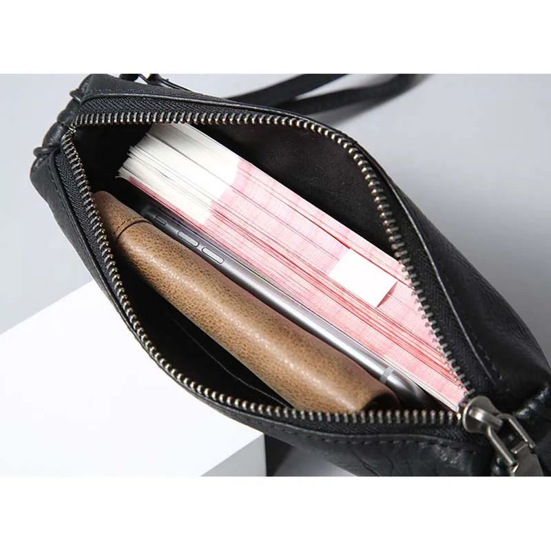 AETOO Leather retro wallet handbag men\'s hand clutch bag cowhide handmade casual retro leather bag zipper long wallet