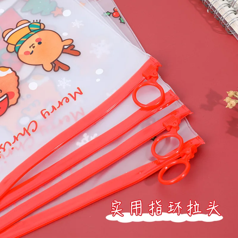 20 Pcs Cartoon Kerst Ring Etui Student Meisje Hart Rits Zak Multifunctionele Transparante Briefpapier Map