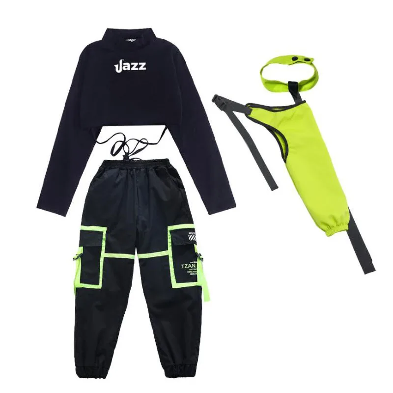 Kids Ballroom Hip Hop Clothing Outfits Crop Top Sweatshirt Streetwear Tactical Cargo Pants for Girls Jazz Dance Costume Clothes