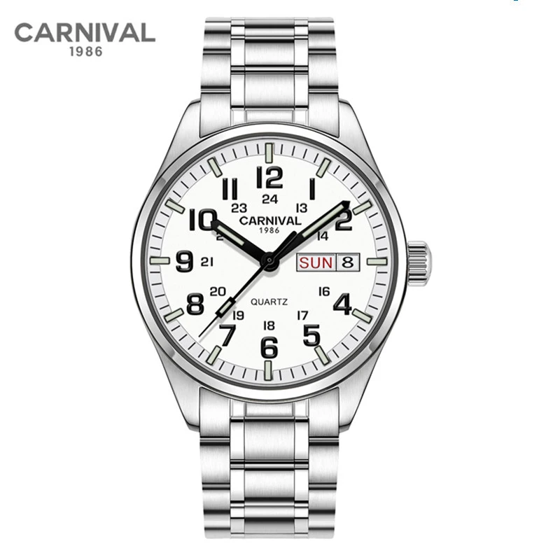 Carnival Brand Fashion Watches Men Luxury Quartz Wristwatch Waterproof Luminous Casual Calendar Military Clock Relogio Masculino