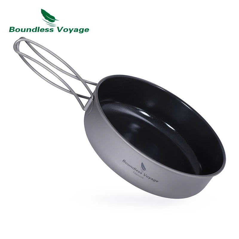 

Boundless Voyage Camping Pot Titanium Non-stick Frying Pan with Folding Handle Ti2062C