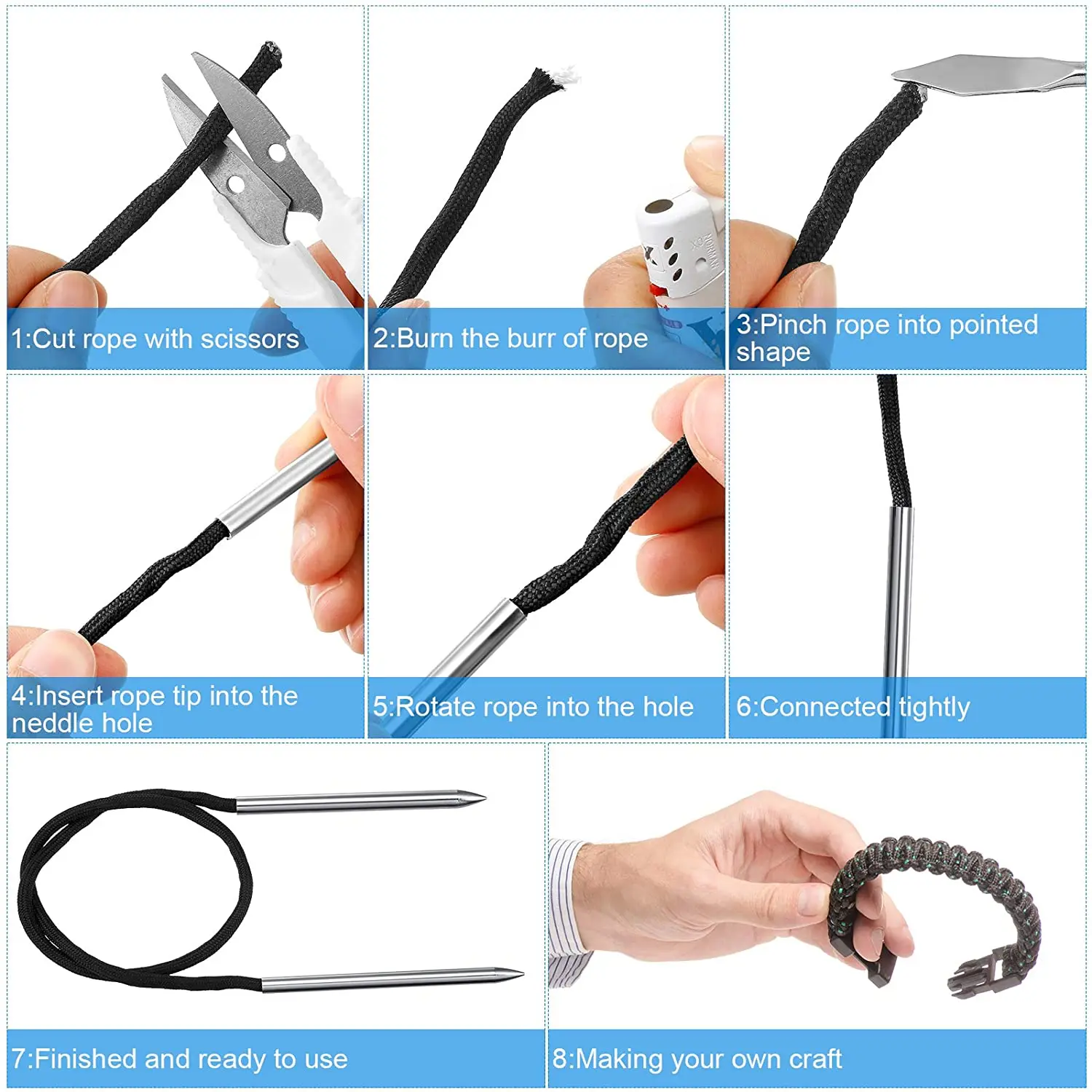 Learther Tool Set Stainless Steel Paracord Lacin Needles and Smoothing Sewing Knotter Tool for Paracord Work Needlework