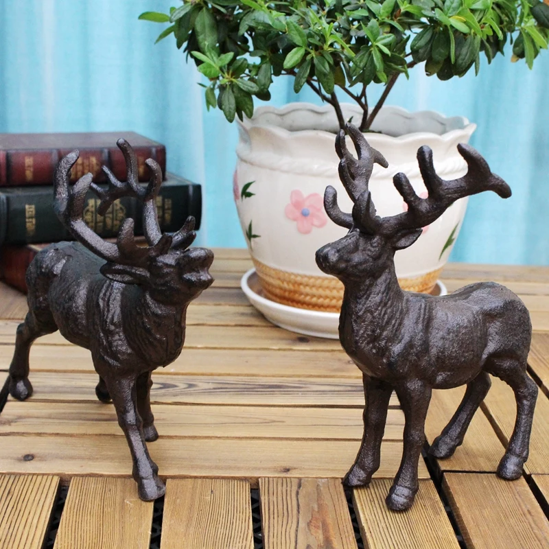 الأوروبي الرجعية ديكور المنزل الحديد الزهر الرنة التماثيل لهجات الصناعية الثقيلة ريفي ساحة عرض حالة الحيوان المعدني