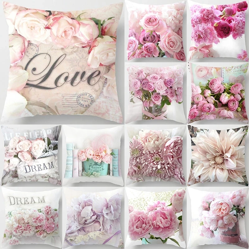 45*45cm Rose Flowers polyester Cushion Cover Nordic Style Wedding Decoration Throw Pillow For Home Sofa Bed Car Pillowcas