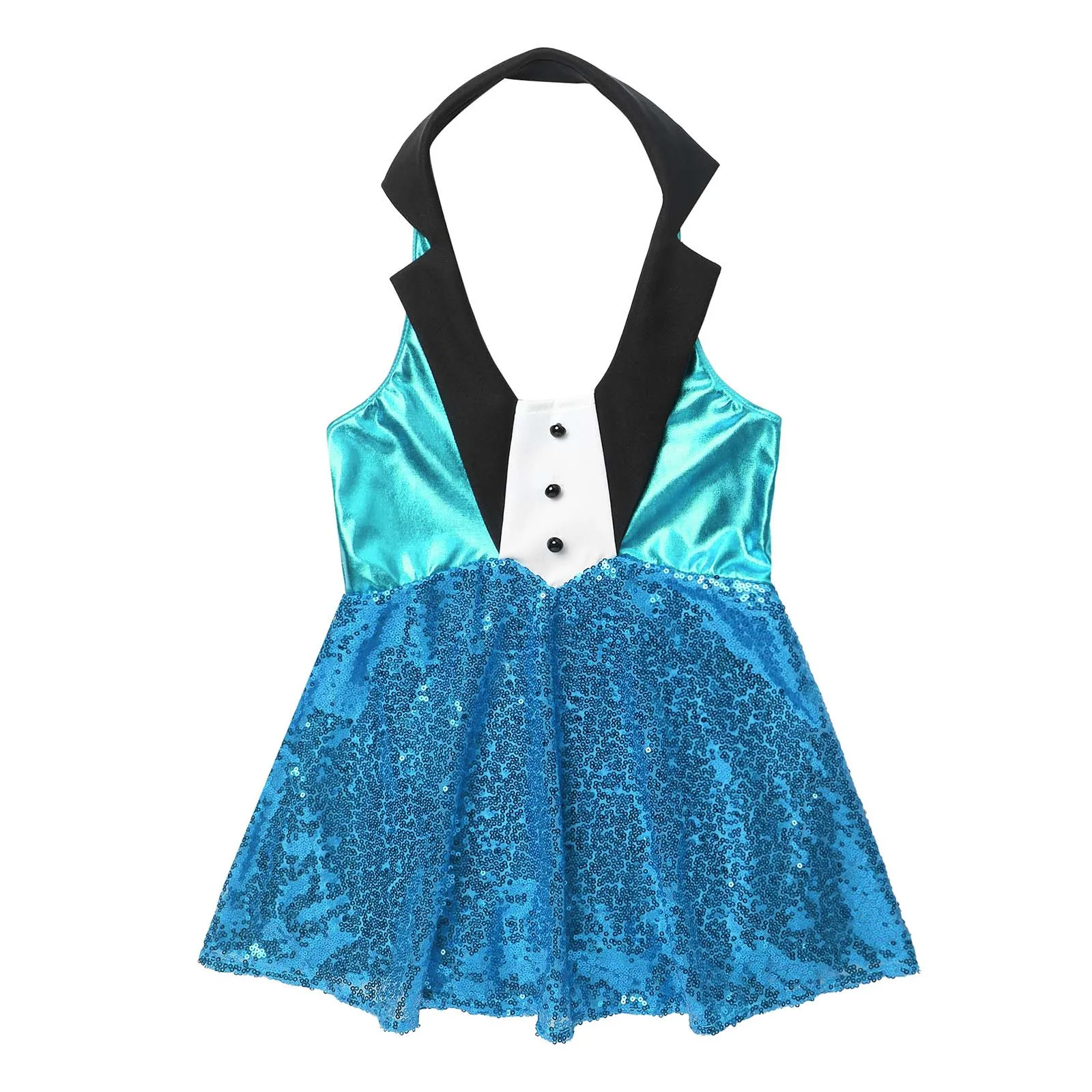 Kids Girls Metallic Halter Neck Shiny Ballet Hip Hop Latin Jazz Tap Modern Dance Dress Stage Performance Show Costumes