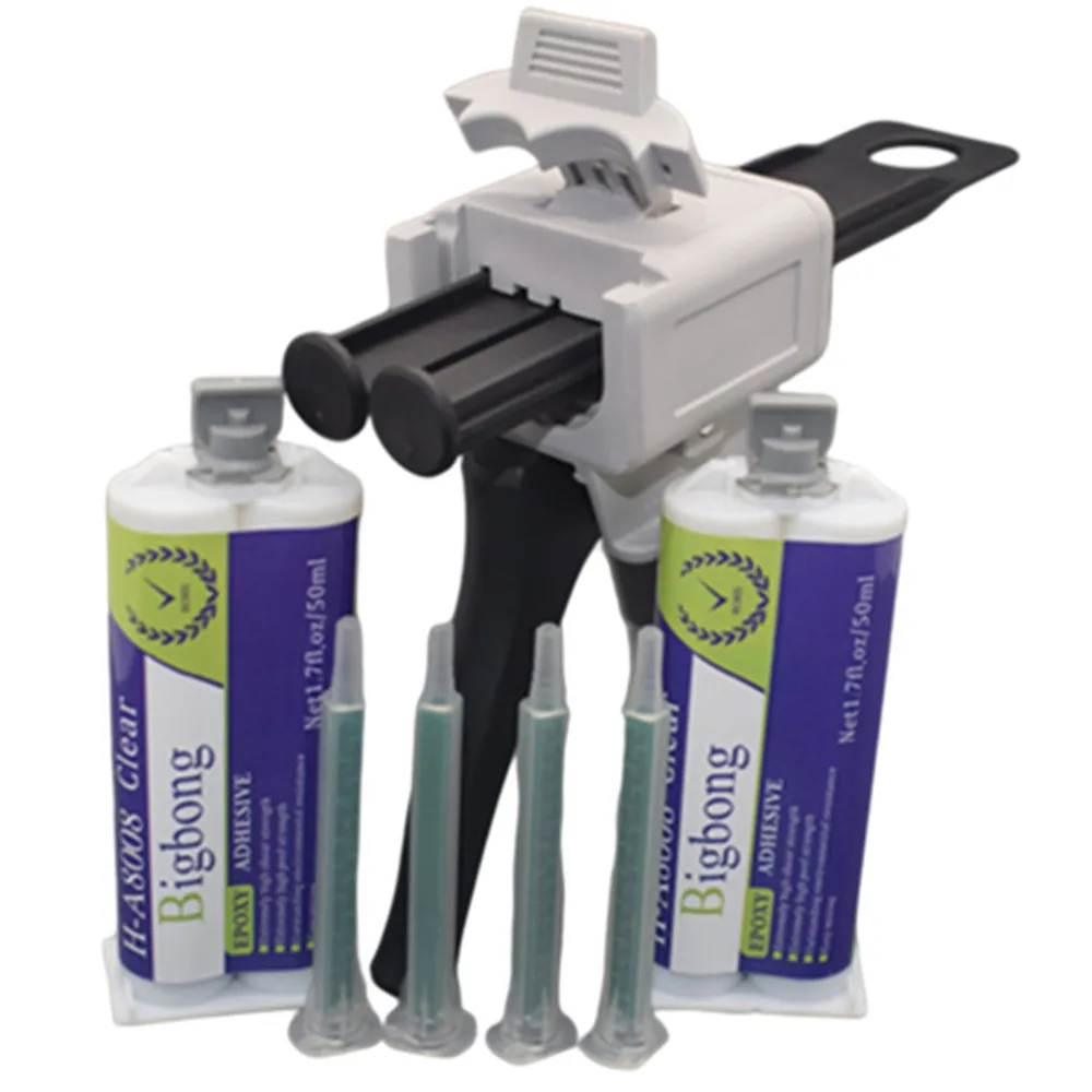 

2pcs 1:1 50ml Transparent/Clear Epoxy Adhesive Glue & 1:1 50ml Dispensing Gun Adhesive Gun Applicatior & 4pcs Mixing Nozzles