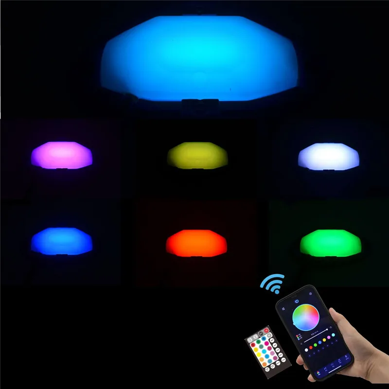 8 포드 RGB LED 락 라이트 멀티 컬러 쫓는 네온 언더 글로우 방수 사운드 음악 조명 키트 APP 및 RF 컨트롤 휠