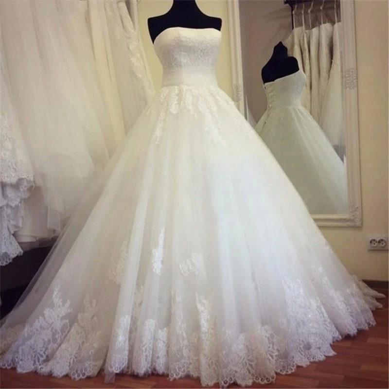 

Strapless Ball Gown Wedding Dresses 2021 Dubai African Formal Appliques Floor-Length Vestido De Noiva Bride Dresses Lace-up