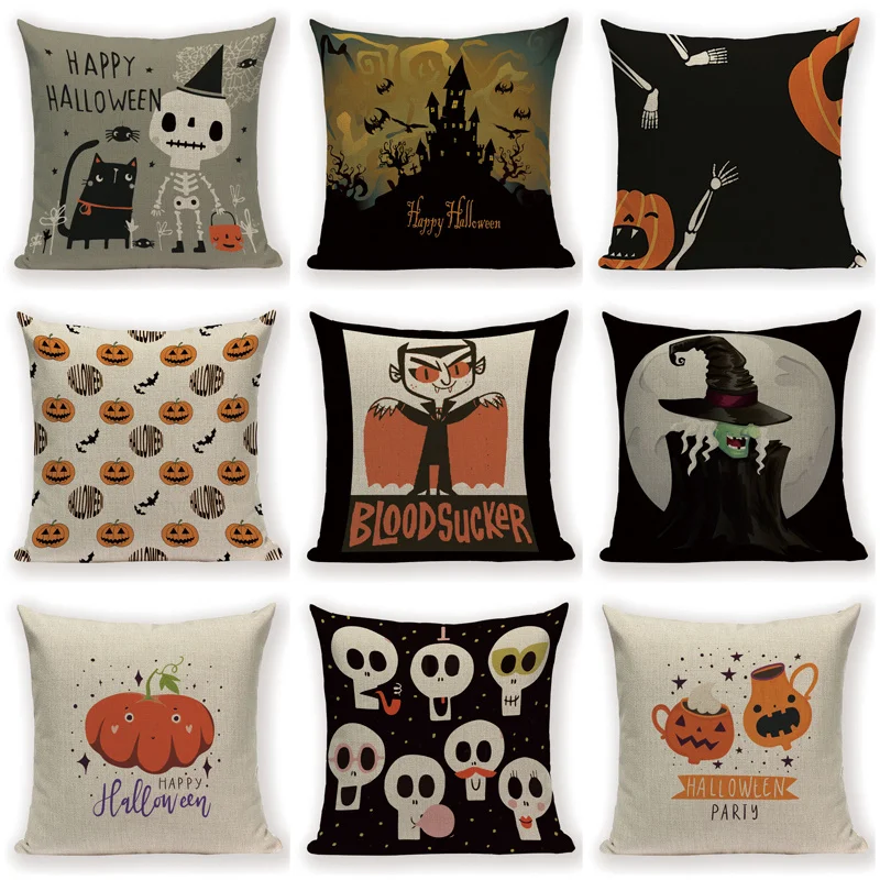 45X45cm Happy Halloween Trick or Treat Pumpkin Print  Linen Festival Throw Pillow Cover Decorations for Party Holiday Decoration