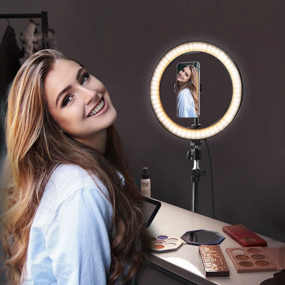 

Dimmable Led Ring Light 10" Remote Control Selfie Ring Lamp With Stand And Phone Holder For Iphone Live Streaming Makeup Youtube