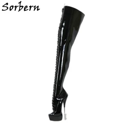 Sorbern 21Cm stivali da balletto in metallo cavallo coscia scarpe Fetish alte tacchi a spillo piattaforma Drag Queen Crossdresser Bdsm larghezza gamba personalizzata