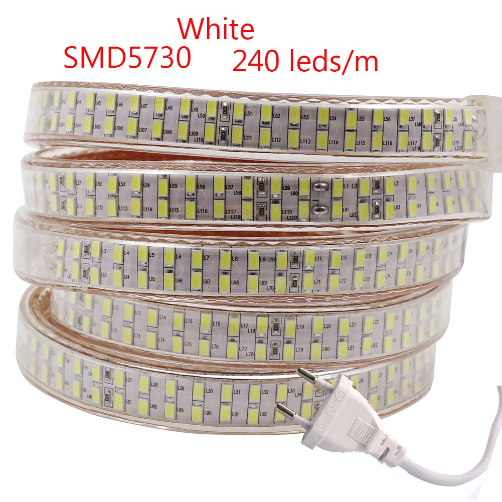 Bande lumineuse LED étanche, ruban LED, blanc chaud, décoration RVB, 5050, 5730, 2835, 5630, 220V, KampLED, 276LED, 180LED, 120LED, 60LED