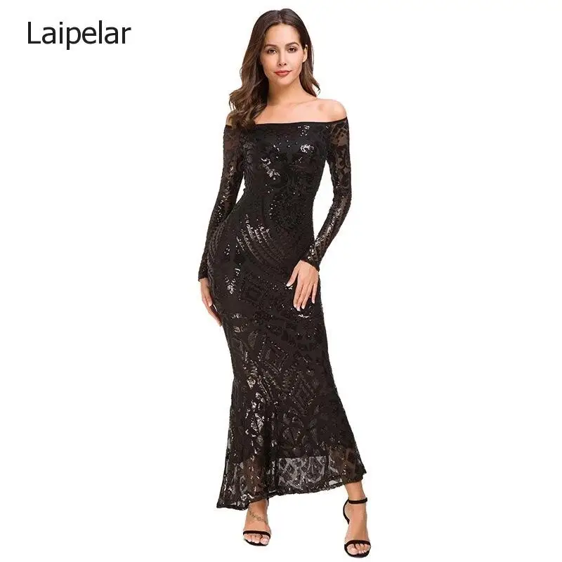 

Banquet Ladies Formal Dress Winter New Style Temperament Sequin Lace Sexy Fishtail Skirt Elegant Dress