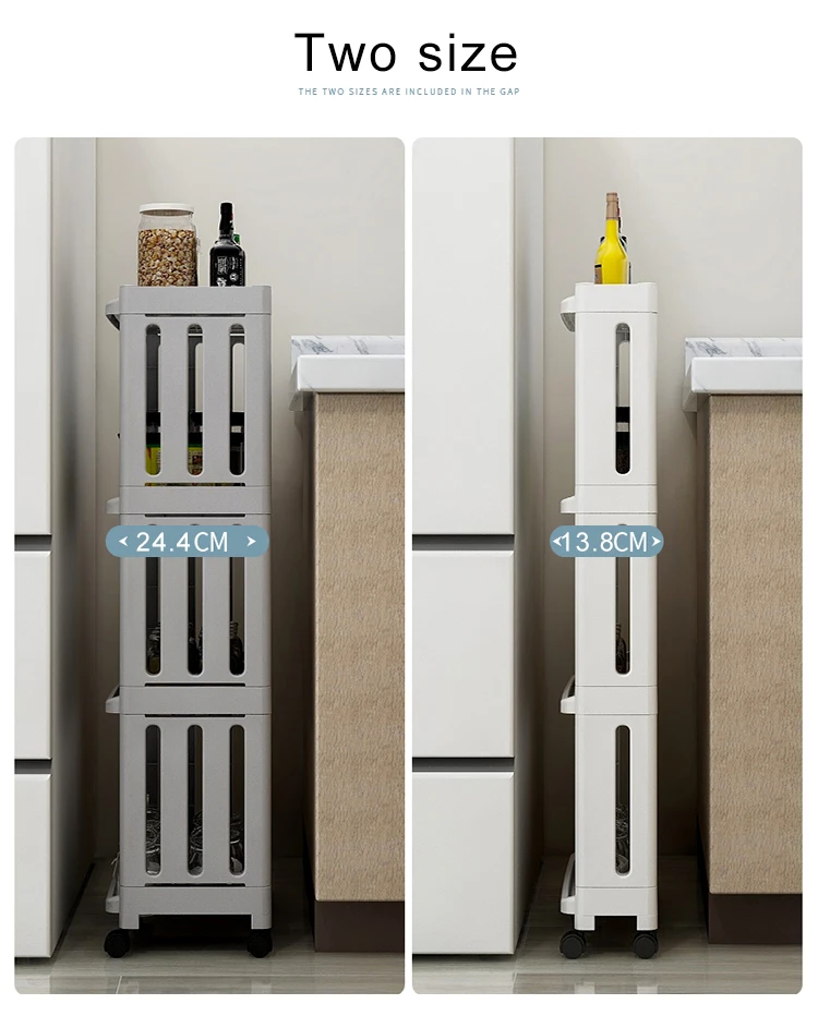Küchen-Aufbewahrungsregal für Lebensmittel, Kühlschrank-Seitenregal, 2/3/4-lagig, abnehmbar, mit Rollen, Badezimmer-Organizer, Regal für Spalten, neu – Detail 3