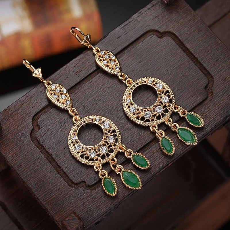 

Moroccan style jewel earrings Rhinestone earrings with circular cutout design