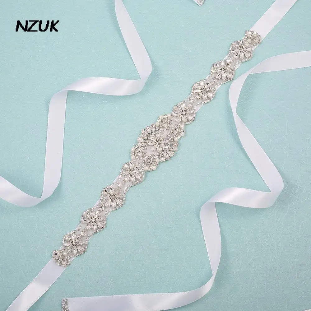 NZUK Beaded Bridal Crystal Belt Handmade Rhinestone Applique Belts Wedding Sash Sew On Iron On for Cinture Wedding Dress