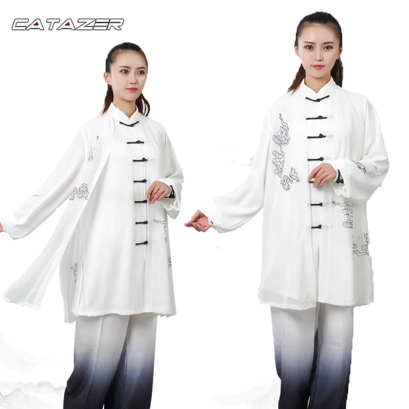 High Quality Hand-paintedAuspicious Clouds 3pcs/set Tai Chi Performance Suits Kung Fu Martial Arts Competition Training Clothing