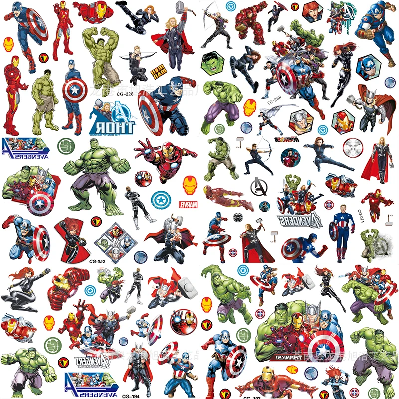 Original Marvel Hero Tattoo Stickers Disney Spider-Man Iron Man The Avengers Sticker Cartoon Kids Girls Birthday Gifts