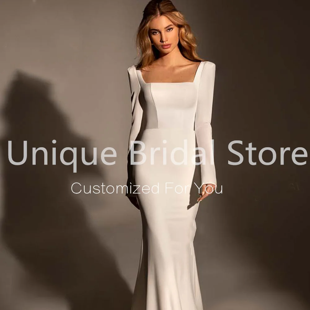 UETEEY-Robe de Mariée Simple Personnalisée, Col Bateau, Sirène Blanche, Manches sulf, Fermeture Éclair, Balayage Traîne, Quelle que soit la Mariée, 2021