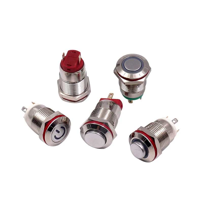 1PC LED Bulb Night Light Button Switch 12mm Instantaneous Latching Flat Metal Switch Waterproof Wholesale