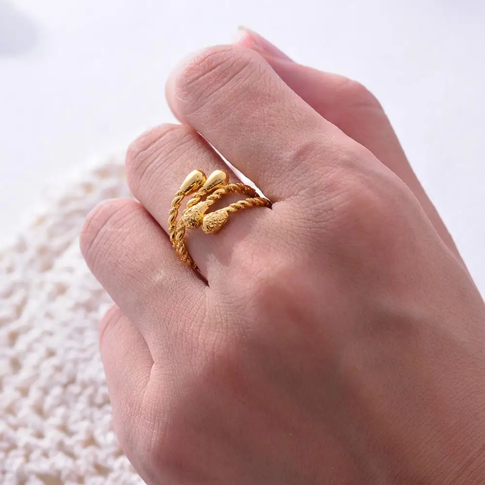 Dubai Gold Color Rings For Women African Jewelry Ethiopian Gold Color Wedding Bigger Rings Openable