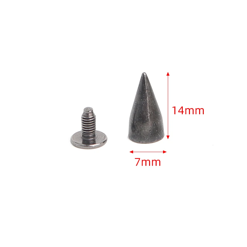 7*14mm Black Cone Screw Alloy Zinc Metal Leather Rivets Studs Leathercraft Rivet Bullet Spikes PUNK Spikes Studs For Clothing