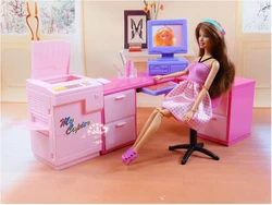 DIY office computer desk combination copier play set for 30 cm doll house furniture doll accessories