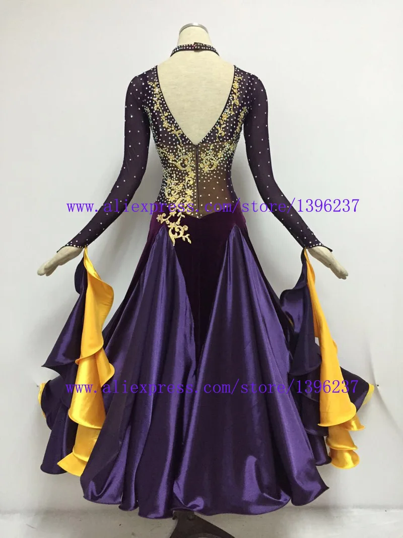 Robe de danse de salle de bal, Costume de classe de haute qualité, en pierre, valse, violet, Tango, robes de danse Flamenco