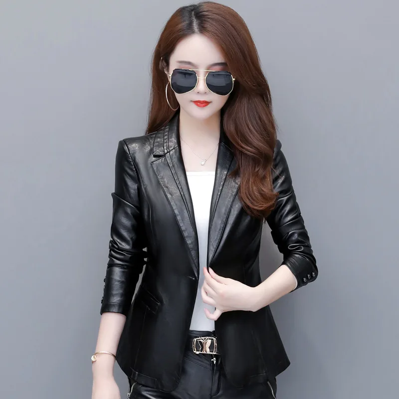 2022 Fashion Artificial Leather Short Jacket Women Autumn Winter Small Blazers M-5XL Casual Tops Outerwear Leather Coat A3004