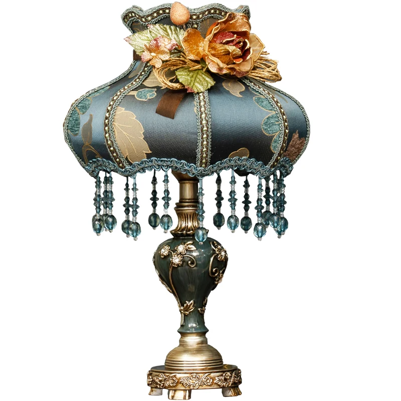Classic crystal table lamp light fabric vintage retro European palace style bedroom table lamp light for bedside living bed room
