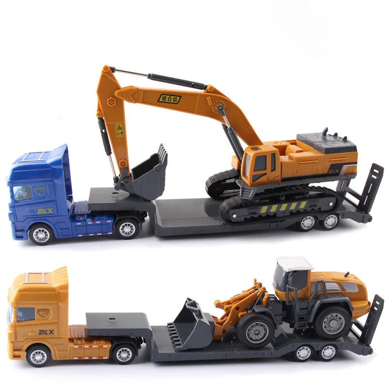 1:50 plastic flatbed trailer transporter model,high simulation construction truck excavator forklift toy,free shipping