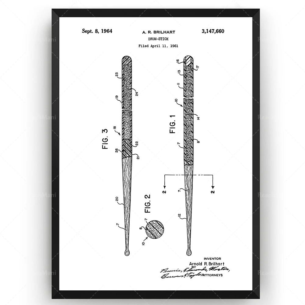 عصي الطبلة 1961 براءة اختراع طباعة الجدار ملصق فني مخطط الهدايا