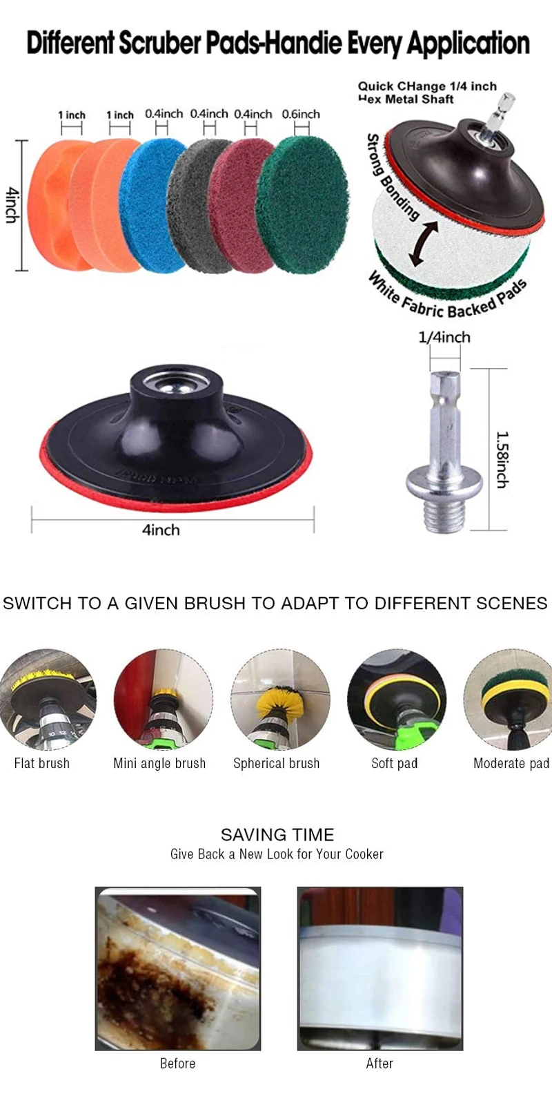 UNTIOR Elektrische Bohrmaschine, Bürstenaufsatz-Set, Power-Schrubberbürste, Autopolierer, Küche, Badezimmer, Reinigungswerkzeug, Auto-Detailsbürsten – Detail 6