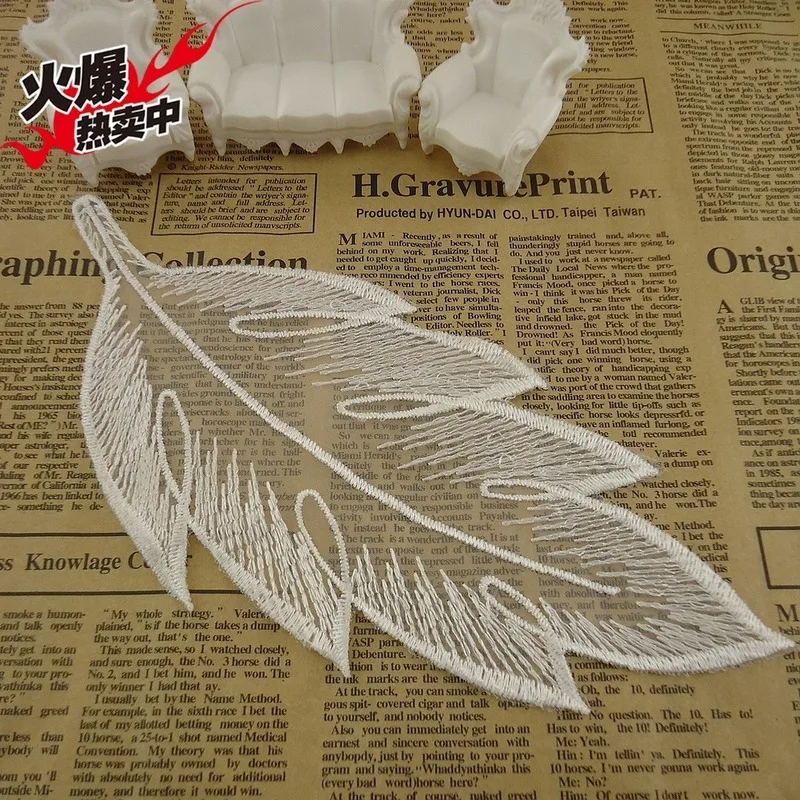 50pcs/lot Craft DIY Embroidery Collar Patch Ogan Gauze Dress Clothing Decoration Sewing Accessories Lace White Leaf