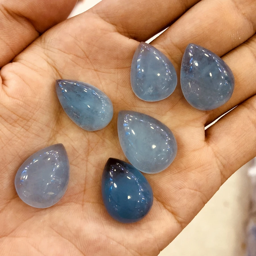 Wholesale 4pcs/lot A Quality Aquamarine Bead Cabochon,Pear Shape Gem Stone Bead Cabochon Ring face For Jewelry,Approx 13-20m