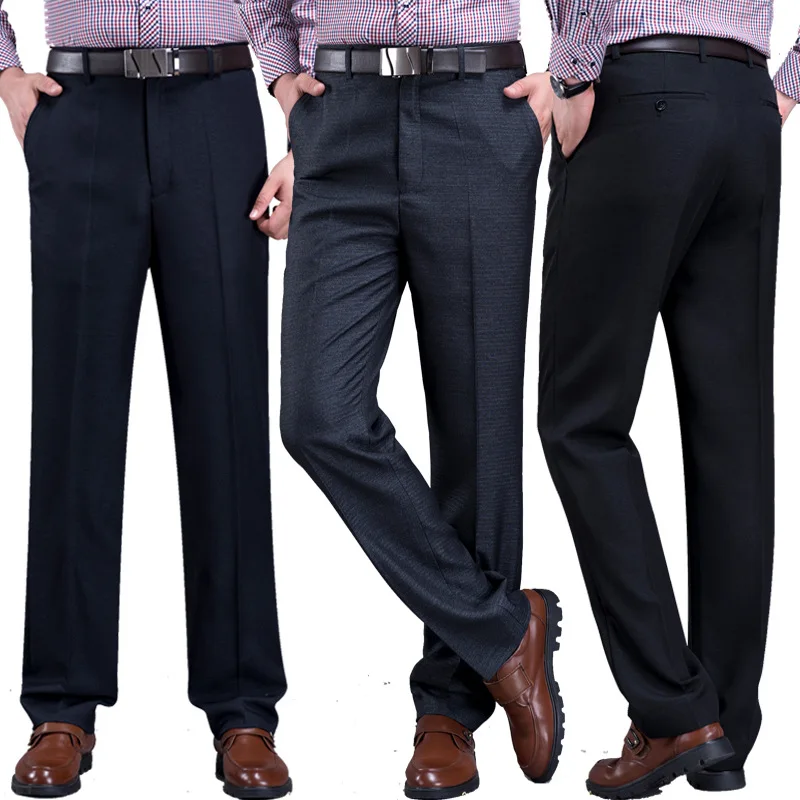 Men's Trousers for Autumn Winter Thick High Waist Loose Dress Trousers middle-aged men business casual suit pants anti-wrinkle