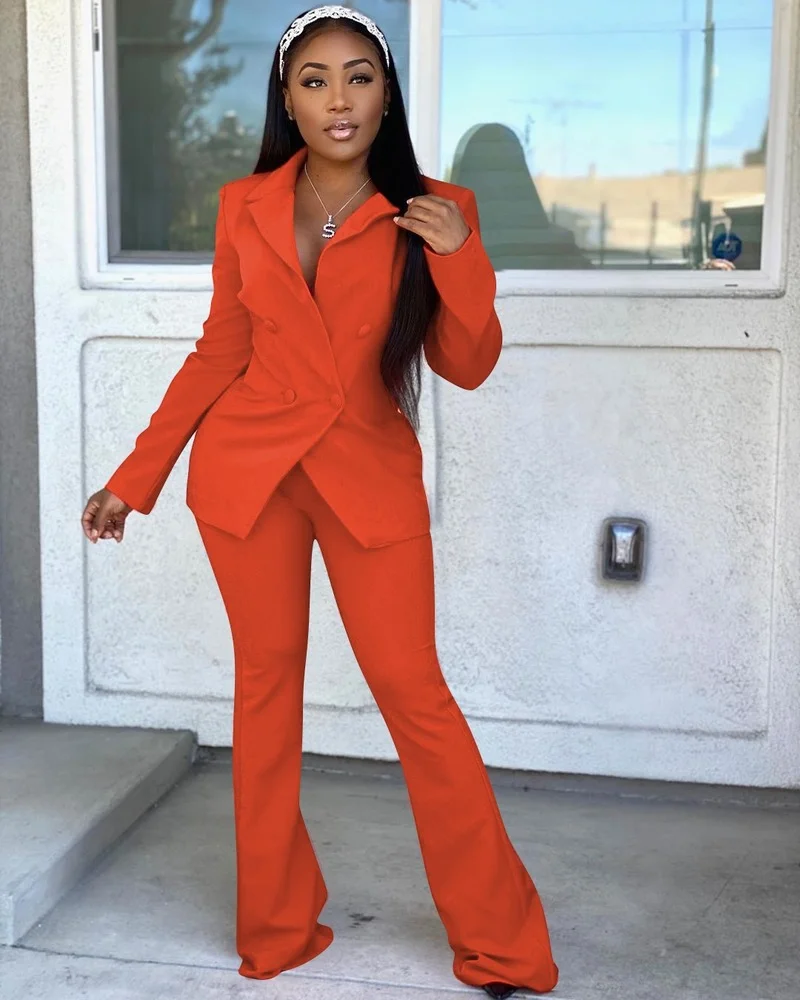 Women Two Piece Sets Solid Color Office Blazer + Elastic Band Pant Suits Fashion Trousers Set Classic Casual Commute Blazer Suit