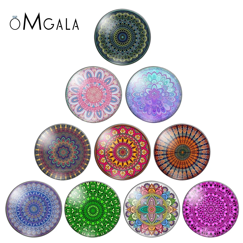 

10Pcs Round 10mm/12mm/14mm/18mm/20mm/25mm/30mm Cabochon Mix Image Flower Mandala Glass Demo Cabochon Stone for Jewelry Makings